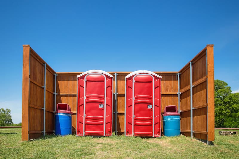 Short-term porta potty units staged for delivery in West Memphis, Arkansas